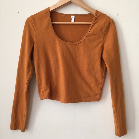 American Apparel Tops - AA Mustard Crop Top Long Sleeve